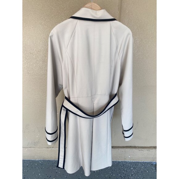 ELLE Women’s Double-Breasted Belted Trench Coat Size 16 Cream w/Black Piping - Picture 2 of 13